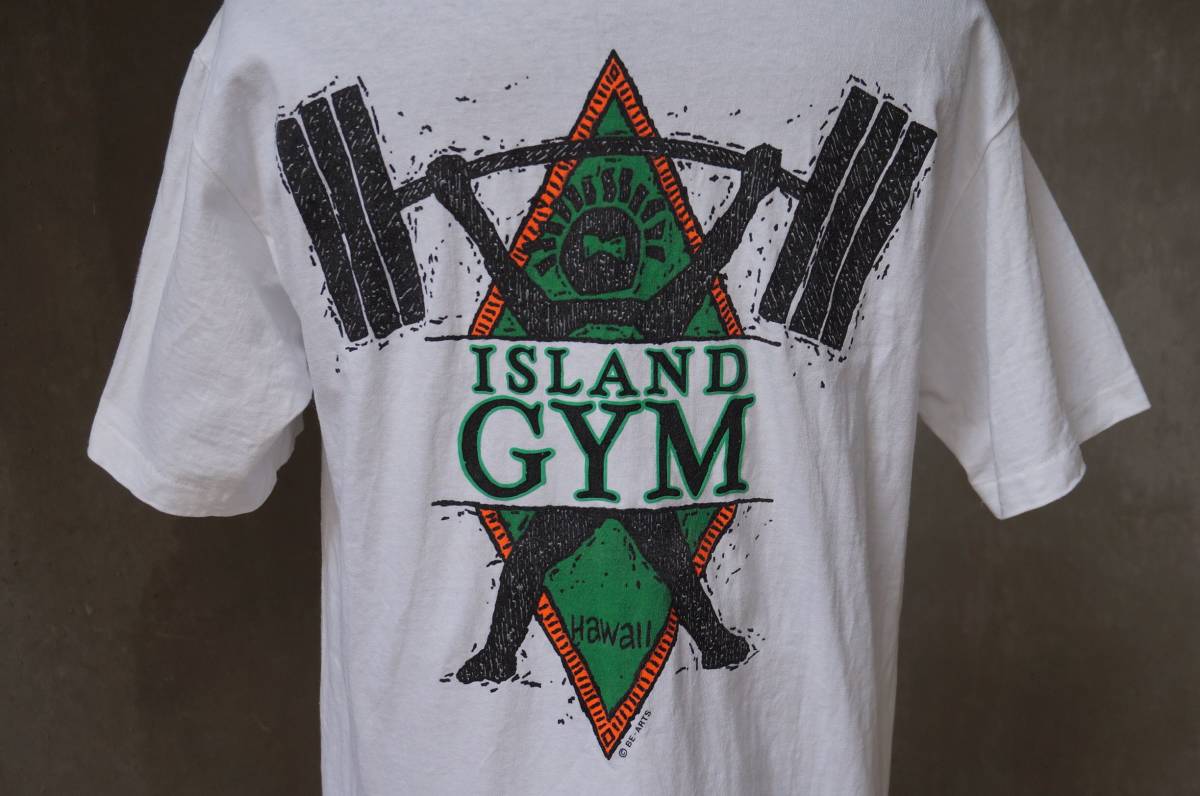 90s USA製 アイランド ジム ISLAND GYM HAWAII ヘインズ ボディ 白 ホワイト 半袖 Tシャツ M