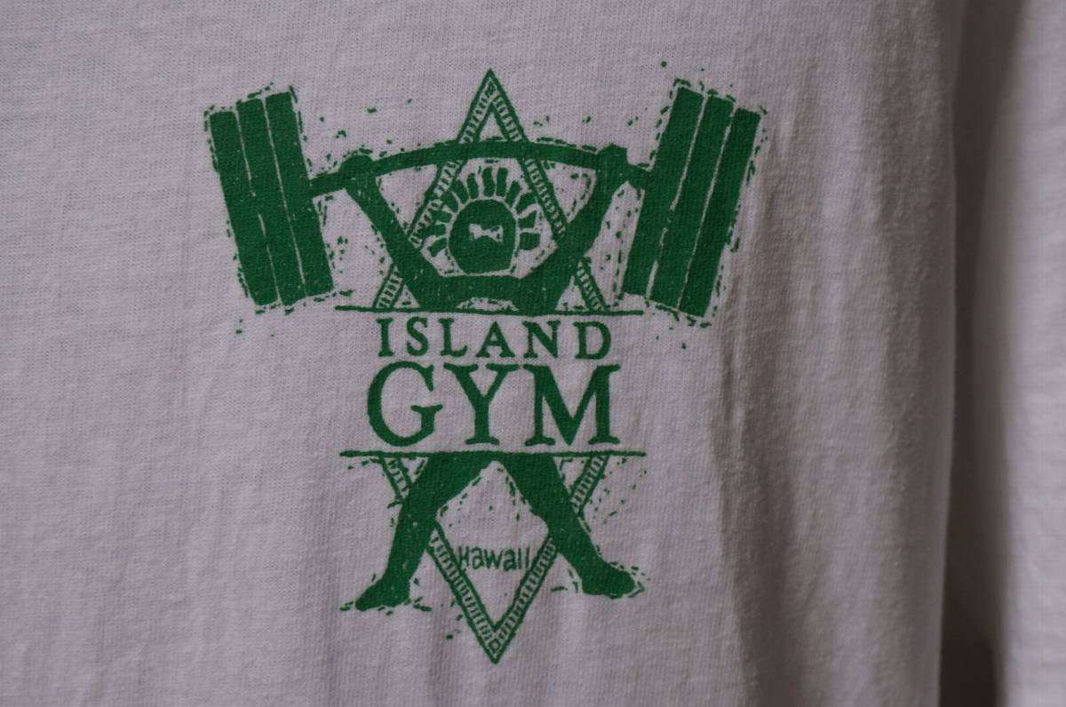 90s USA製 アイランド ジム ISLAND GYM HAWAII ヘインズ ボディ 白 ホワイト 半袖 Tシャツ M