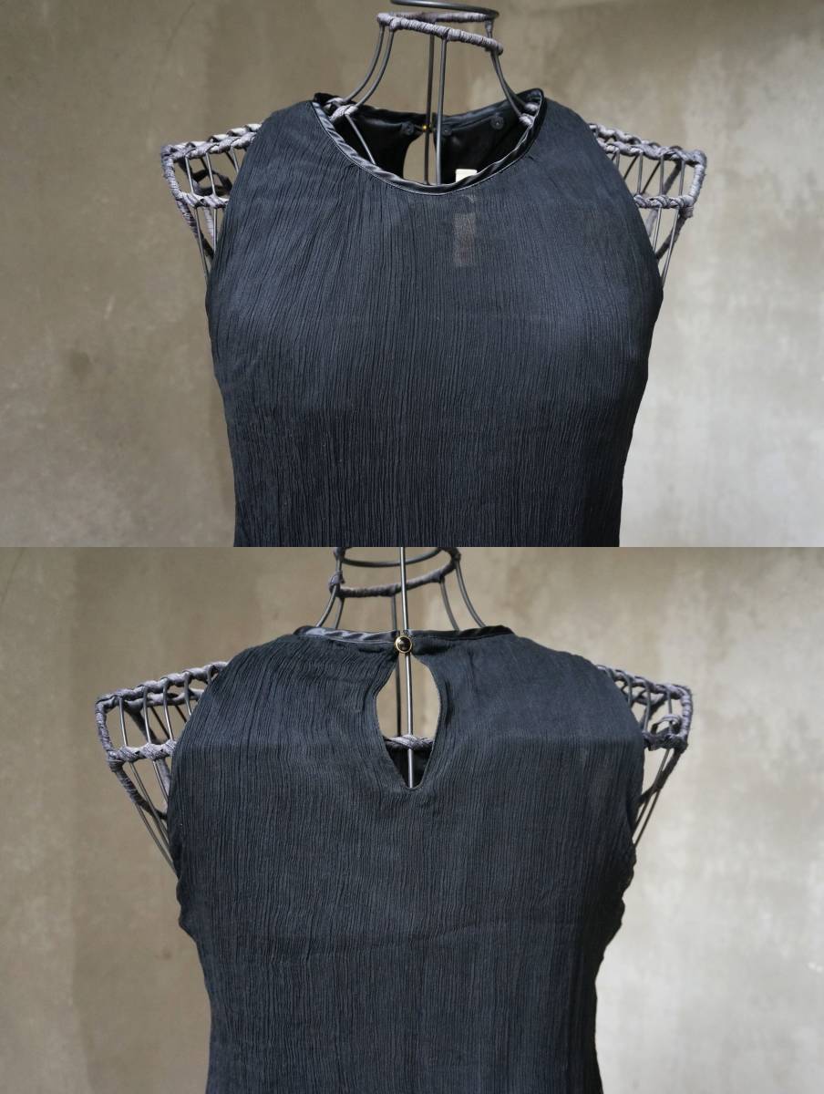 キュー Q 絹シルク クレープ織り 黒 ブラック ノースリーブ ワンピース サマードレス 2 M_画像8