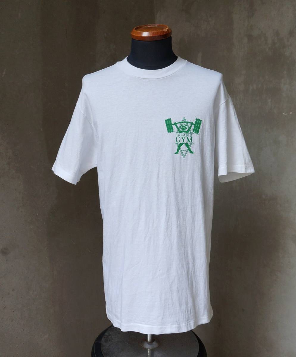 90s USA製 アイランド ジム ISLAND GYM HAWAII ヘインズ ボディ 白 ホワイト 半袖 Tシャツ M