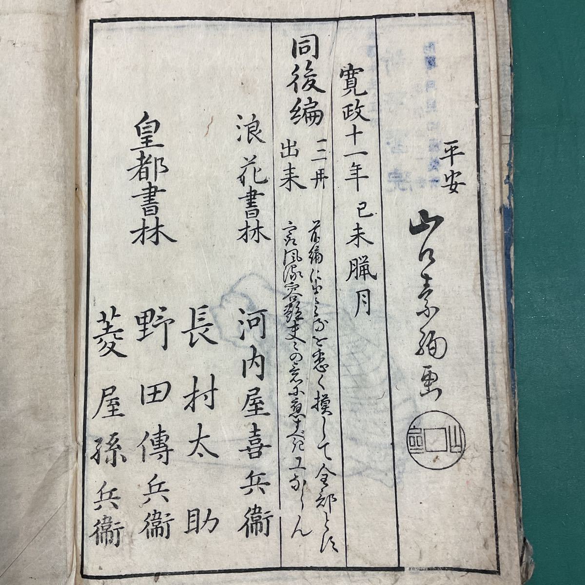 和本 江戸 「人物画譜」山口素絢画　書林　河内屋喜兵衛　長村太助　寛政十一年_画像2