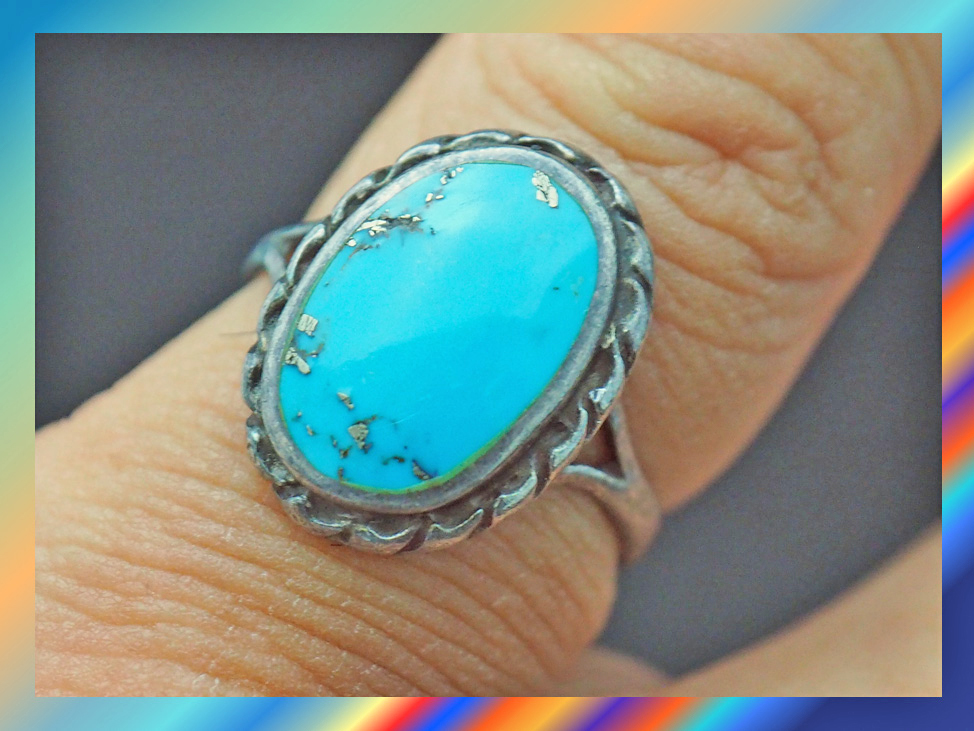 + Indian jewelry Navajo group Vintage turquoise & 925 silver ring approximately 12 number neitib accessory t21