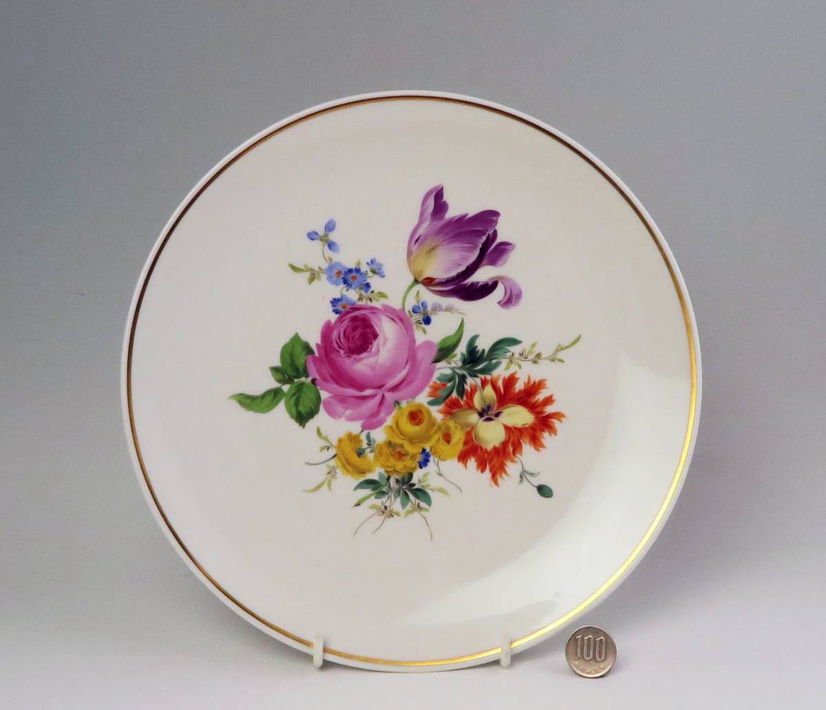 マイセン = 金彩・花絵付け・ 特 大 Pプレート 25cm (1級品