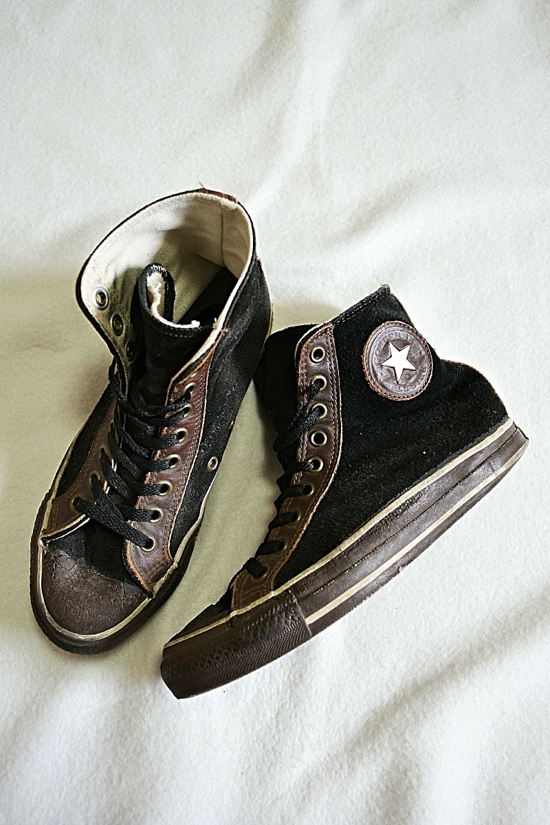 【90'S MADE IN USA】CONVERSE コンバース ALL STAR HI オールスター ハイカット スエード×レザー ブラック黒×ブラウン茶 4 22.5cm_画像1