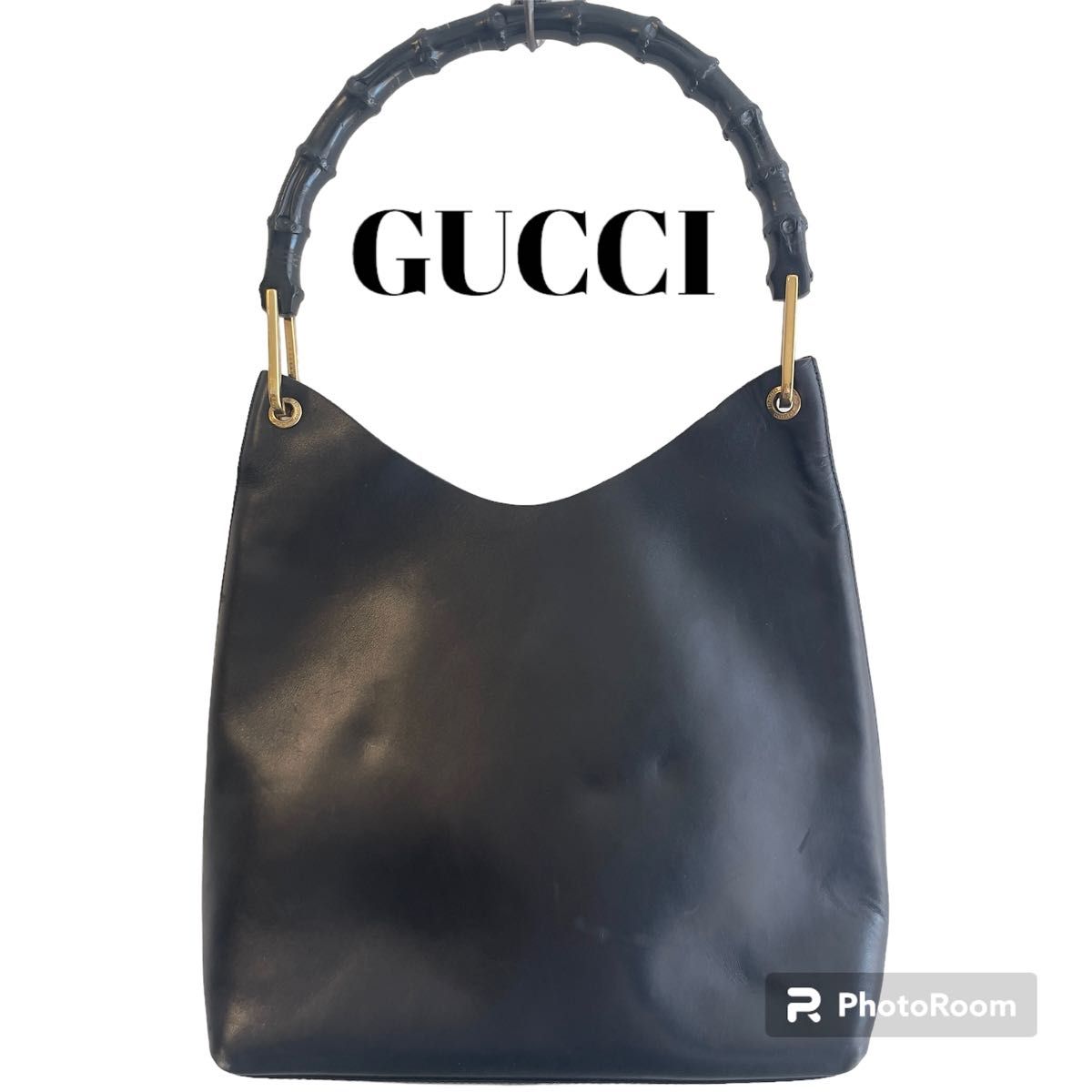 GUCCI グッチ レザーショルダーバッグ　バンブー　ハンドバッグ　ブラック