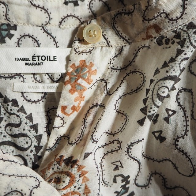 M0728f68　▼ISABEL MARANT ETOILE イザベルマラン▼ 21SS MEXIKA SHIRT 総柄 シアー コットン バンドカラー オーバーサイズシャツ 36 春夏_画像5