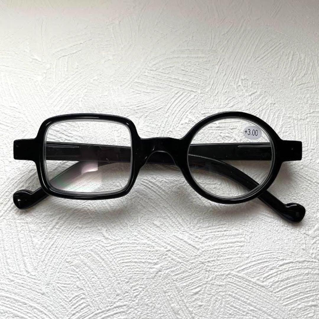 【匿名配送】+3.5 リーディンググラス 老眼鏡  シニアグラス 丸 スクエア 四角 ブラック 非対称 かっこいい おしゃれ レトロの画像3