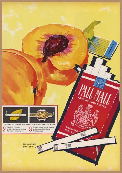 PALL MALL イラスト レトロミニポスター B5サイズ 複製広告 ◆ ポールモール ペルメル ネクタリン 桃 赤箱 タバコ 煙草 USAD5-121_画像1