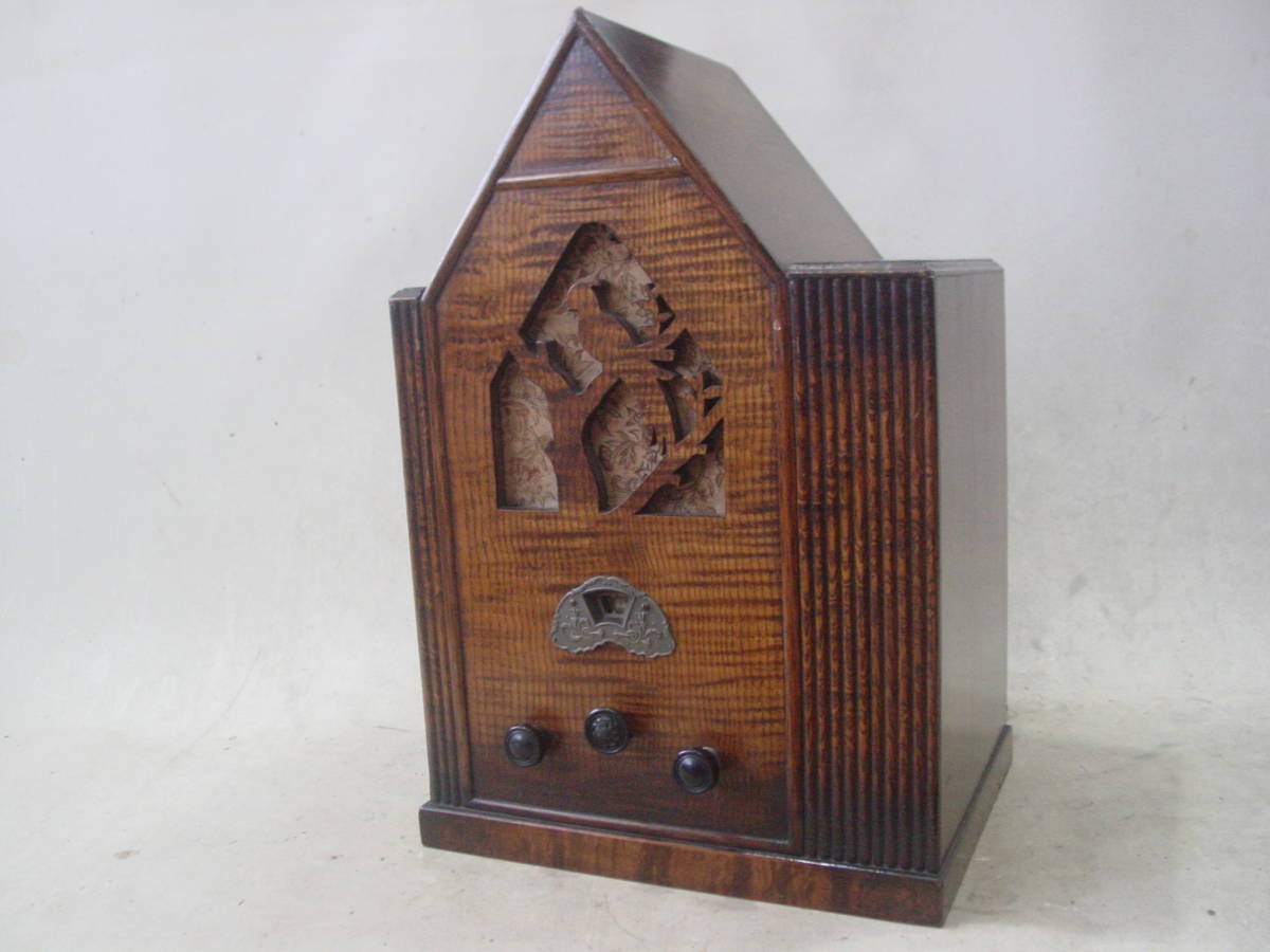 ★レトロ 家型 AMラジオ CORAL コーラル FLAT-6A スピーカー付 アンティーク ヴィンテージ ラジオ 鳥 木彫
