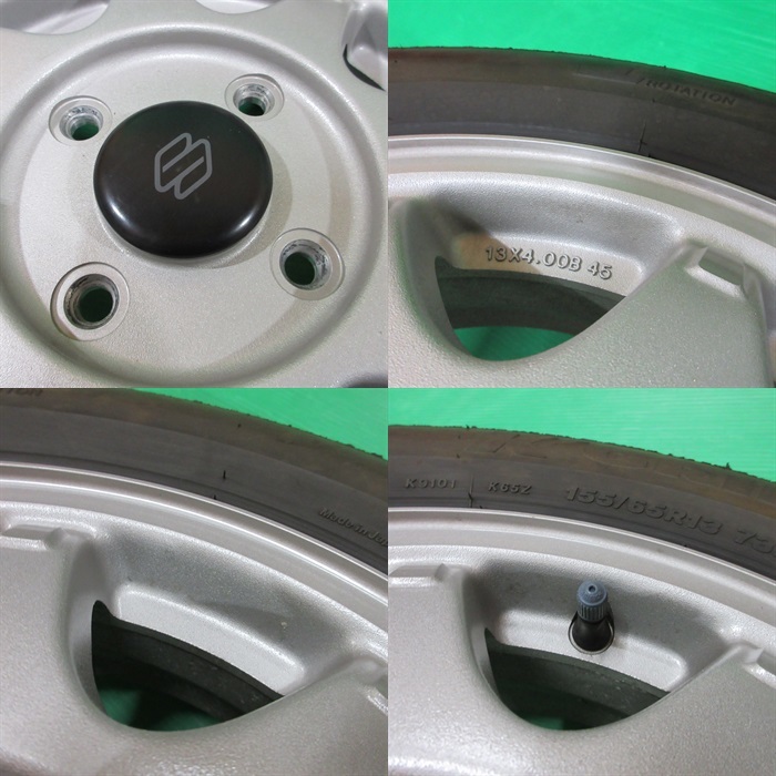 希少 スズキ純正 155/65R13 夏タイヤ 70-80%山 ブリヂストン K'GRID 4本 4穴PCD114.3 +45 アルトワークス ワゴンR セルボモード 中古新潟_画像5