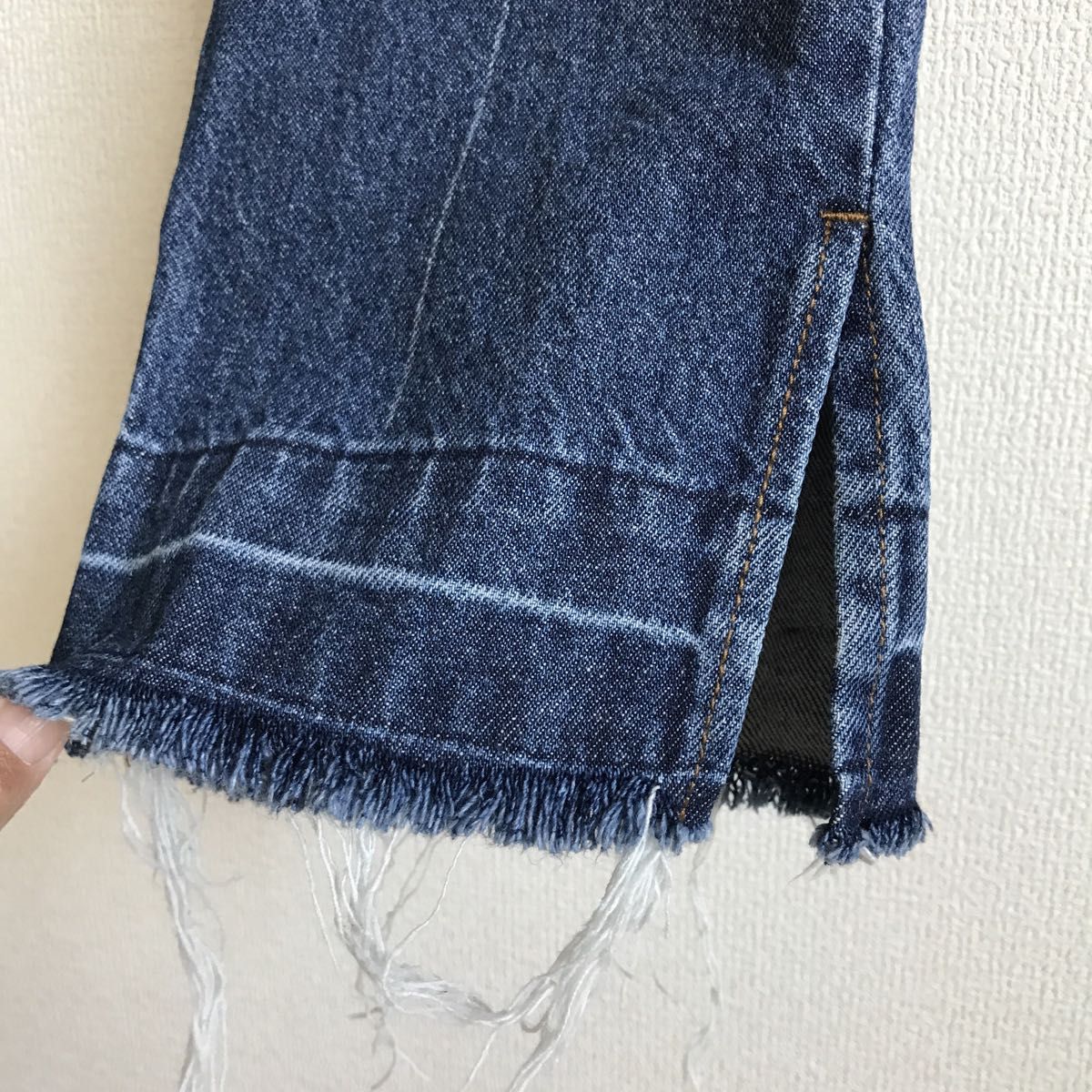 スローブ イエナ LE DENIM センタープレス スリット デニム ゆったり 36 ブルー ジーンズ ヴィンテージ加工