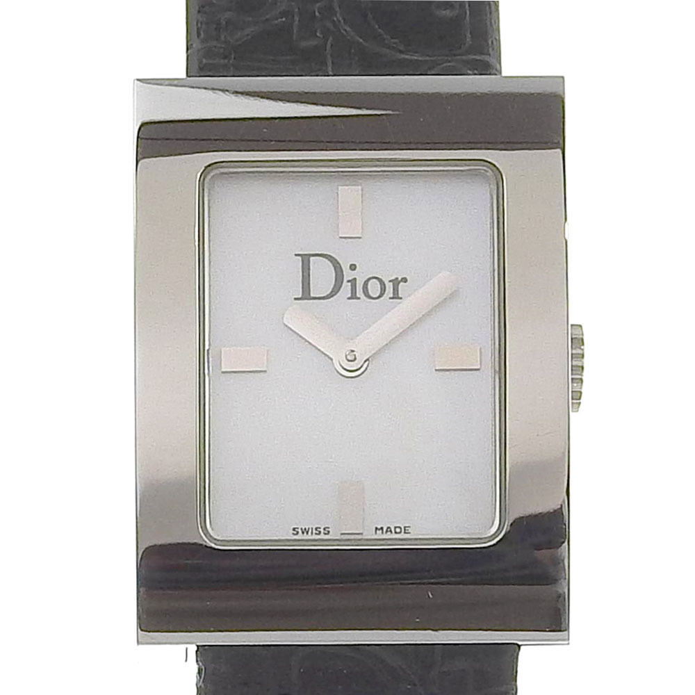 Dior クリスチャンディオール マリス D78-109 腕時計 SS×レザー シルバー クオーツ レディース ホワイトシェル文字盤【I150223014】中古