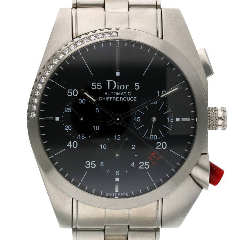 ディオールオム Dior HOMME シフルルージュ CD084612 サイズ:39mm 自動巻きSS黒文字盤クロノグラフ腕時計 中古 SB01