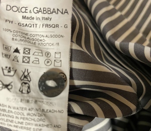 ★【送料無料 USED品】国内正規品 イタリア製 DOLCE&GABBANA ドルチェ＆ガッバーナ コットン100% 半袖 ストライプ柄 シャツ 40 グレー系_画像7