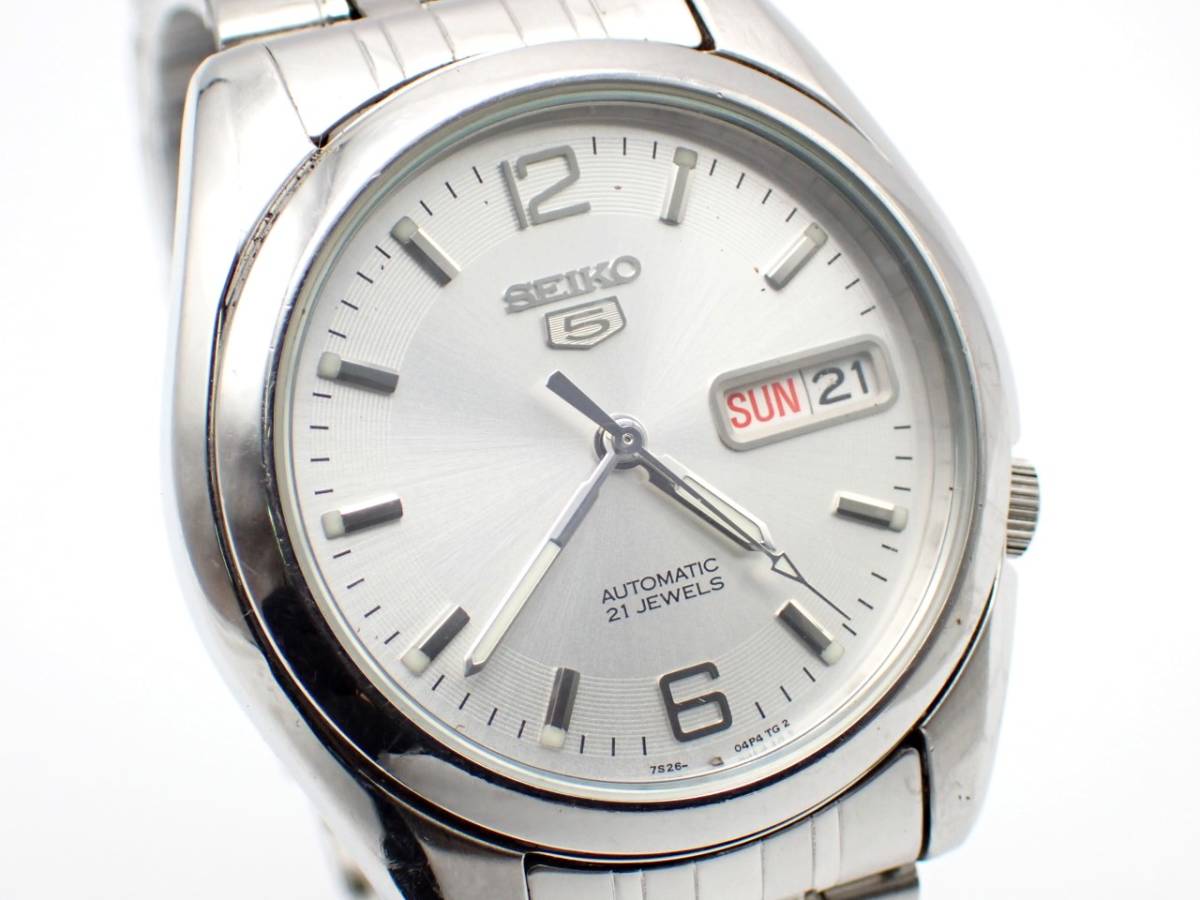1円~☆SEIKO セイコー 5 ファイブ AT 自動巻き 7S26-01V0 シルバー