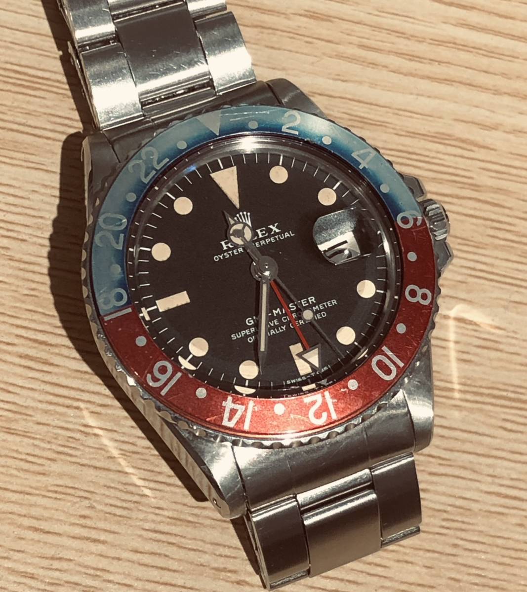 ROLEX 純正品 裏赤 GMTマスター ペプシ インサート ベゼルディスク MK3 希少 1675 16750 グラデーション ゴースト 退色 ロレックス_画像4