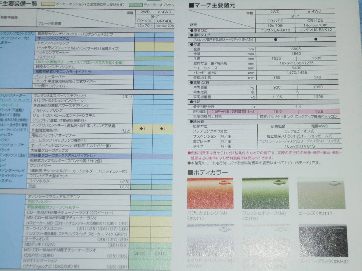 ★2003年●K12 ニッサン マーチ 特別仕様車 カタログ▲70th 日産 70周年記念車 AK12 BNK12 2WD e4WD 12c 14c four▲ 1200 1400 1.2 L 1.4 L_画像5