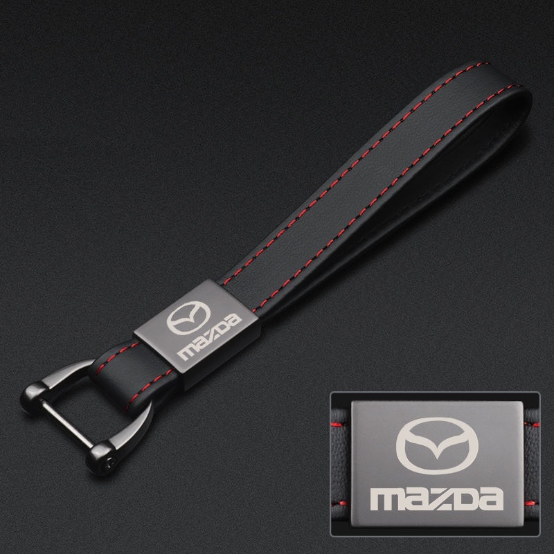 マツダ MAZDA キーホルダー キーリング キーチェーン 車用 牛革製 ストラップ 薄型 軽量 鍵 ブラック メンズ レディース兼用_画像1