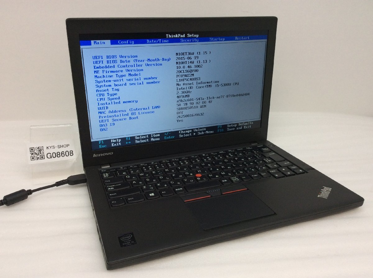 LENOVO 20CLS6QY00 ThinkPad X250 Intel Core i5-5300U メモリ4.1GB SSD128.03GB OS無し【G08608】_画像1