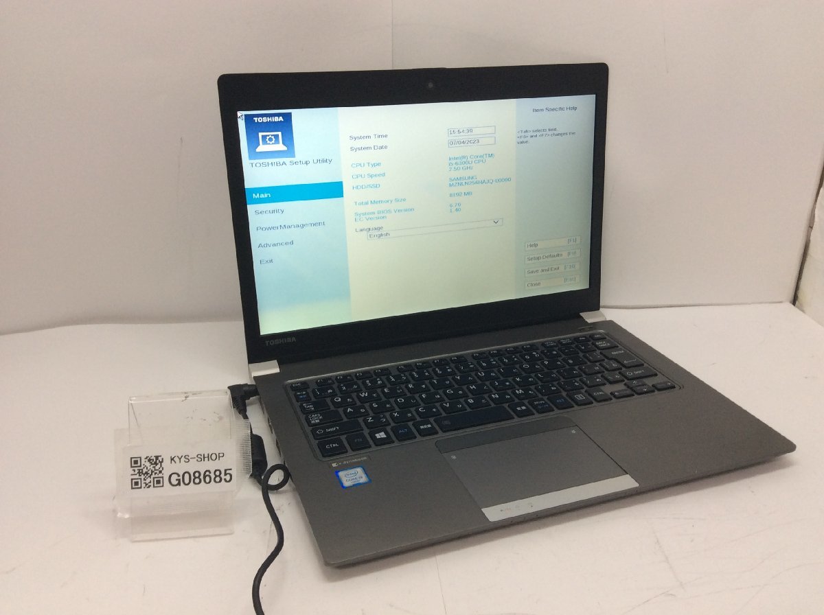 TOSHIBA dynabook R63/D PR63DBAAD47AD11 Intel Core i5-6300U メモリ8.19GB SSD256.06GB OS無し【G08685】_画像1