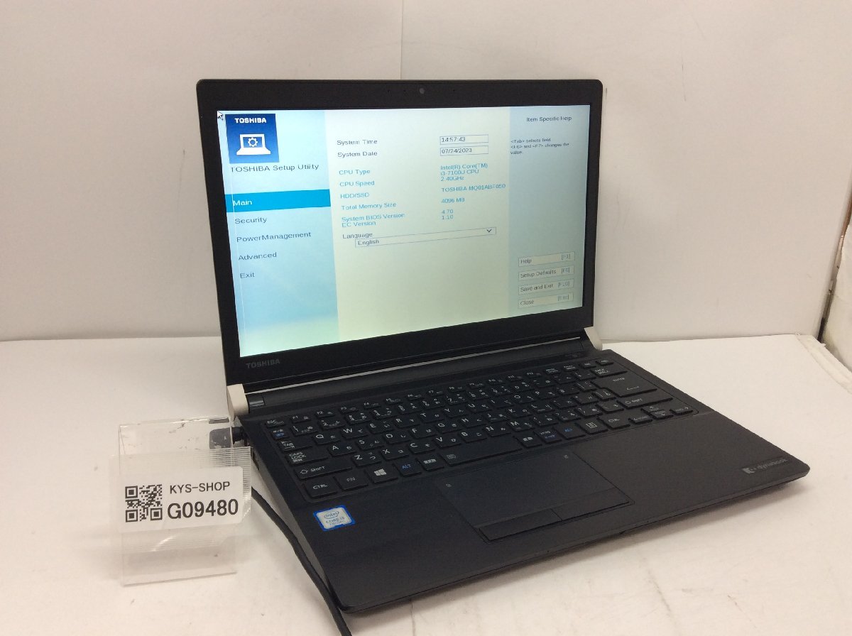 ジャンク/ TOSHIBA dynabook R73/J PR73JFA1147ADC1 Intel Core i3-7100U メモリ4.1GB HDD500.1GB 【G09480】の画像1