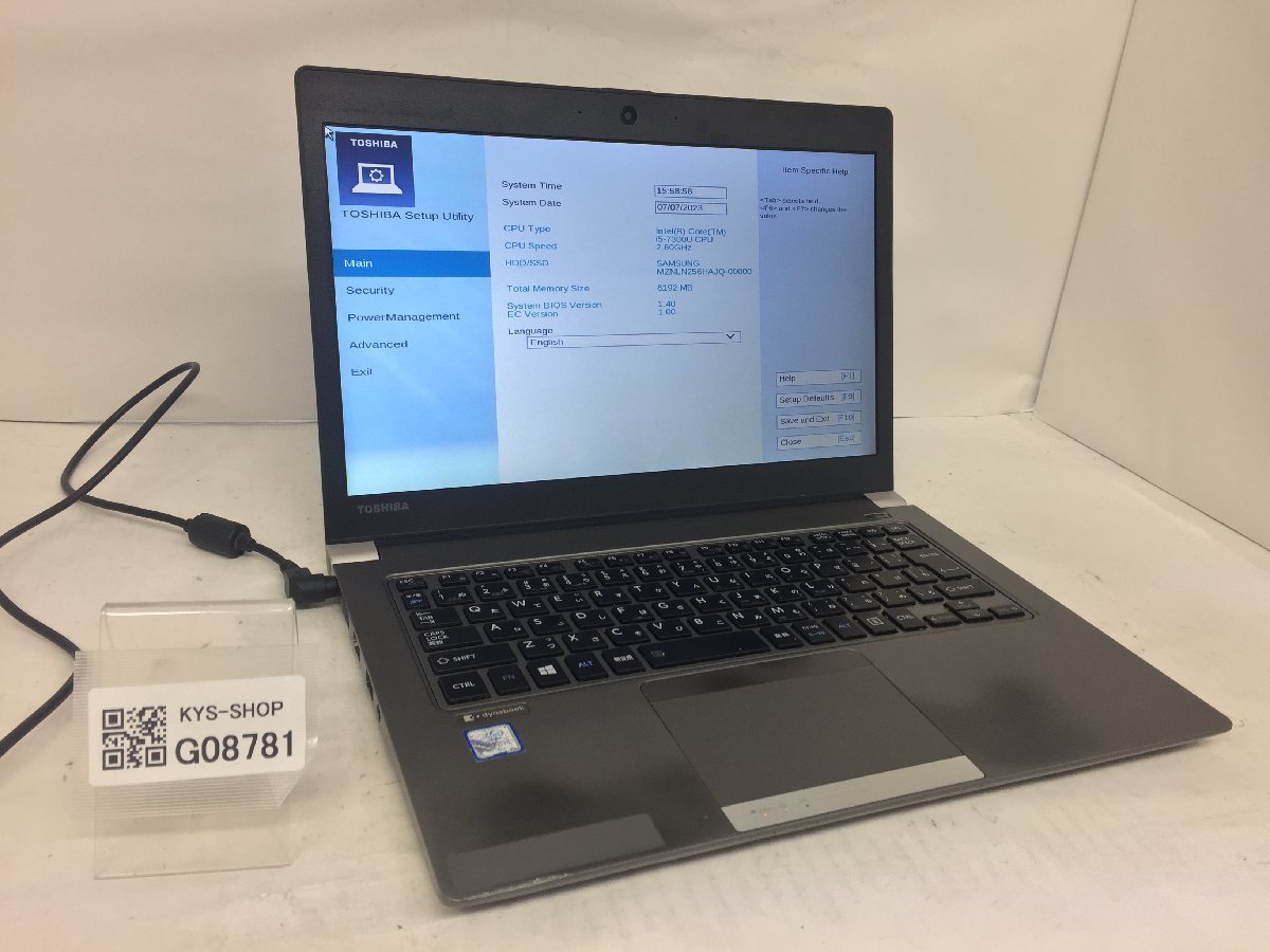 半額】 ジャンク/ TOSHIBA 【G08781】 SSD256.06GB メモリ8.19GB i5