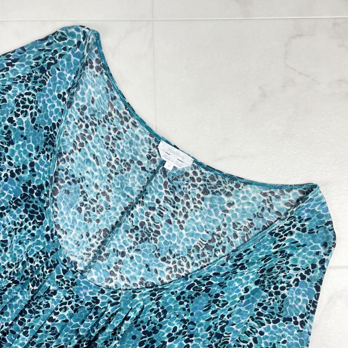  прекрасный товар Max Mara Max Mara общий рисунок широкий шея короткий рукав блуза cut and sewn стрейч tops женский синий голубой размер S*EC454