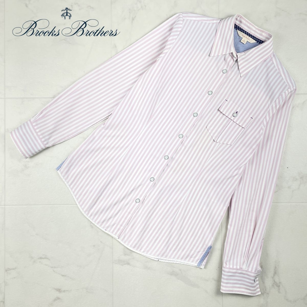 Brooks Brothers ブルックス ブラザーズ ストライプ 襟付き長袖ブラウスシャツ トップス レディース 薄紫 パープル サイズ2*FC136の画像1