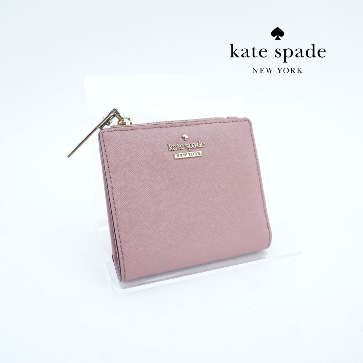 kate spade new york ケイト・スペード ニューヨーク 折財布 ブランドロゴ ゴールド金具 レザー ピンク@UC44_画像1