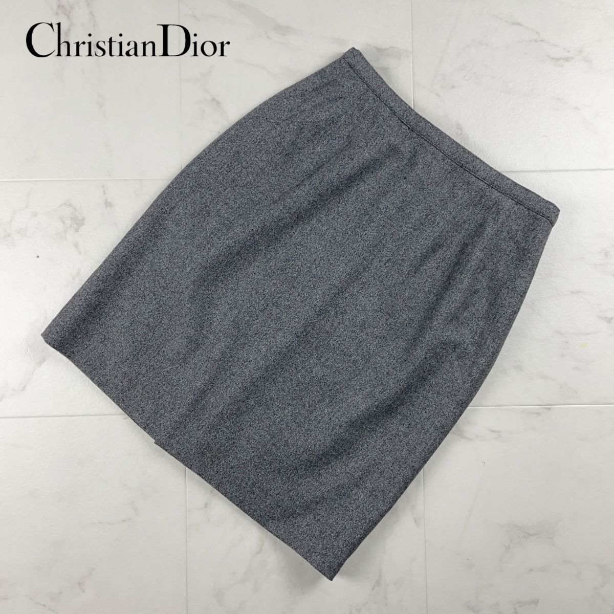  прекрасный товар Christian Dior Christian Dior шерсть 100% колени длина юбка подкладка есть женский низ серый размер 11*FC220