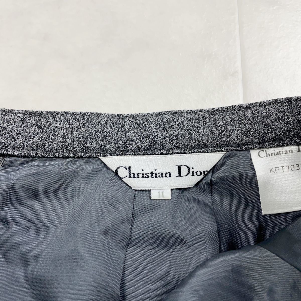  прекрасный товар Christian Dior Christian Dior шерсть 100% колени длина юбка подкладка есть женский низ серый размер 11*FC220