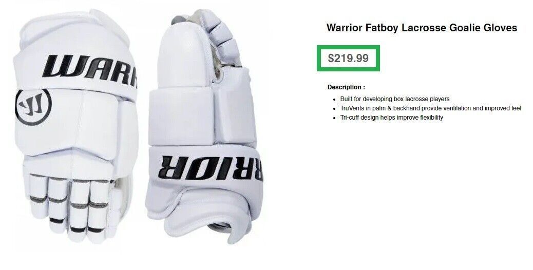 Warrior Fatboy Goalie Gloves LAX Lacrosse Men M MED White Rare Brand New $220.00 海外 即決 2