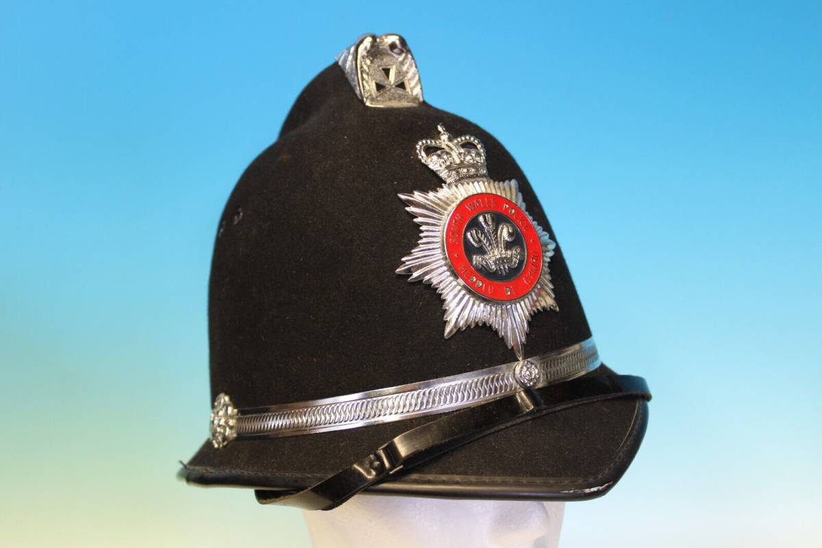Vintage 1983 British English South Wales Police Bobby Helmet