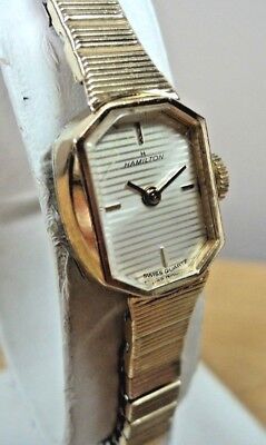 Serviced~Vintage Hamilton 8404 Swiss Gold Plated Swiss Quartz Bracelet Watch 海外 即決