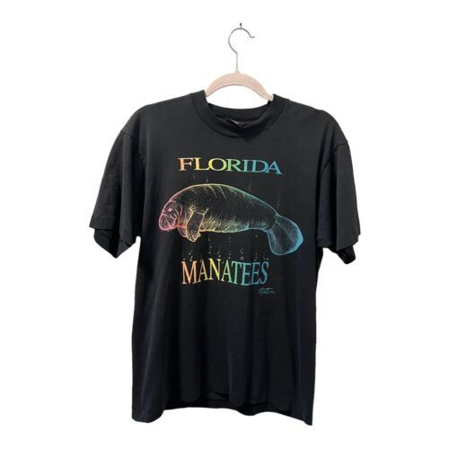 Vintage 90s Florida Manatee T Shirt Single Stitch Black T Shirt USA Size L 海外 即決