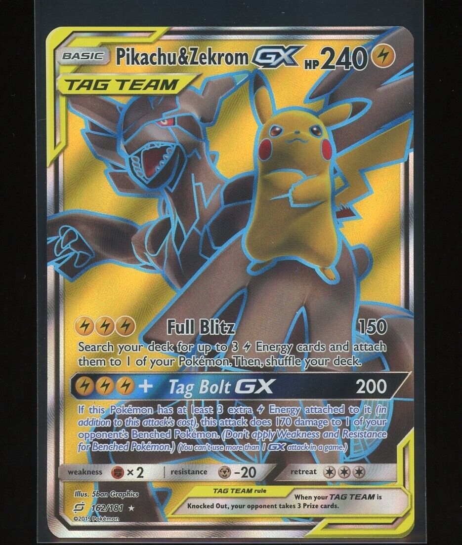 Pikachu & Zekrom GX 2019 Pokemon Team Up 162/181 Full Art Holo