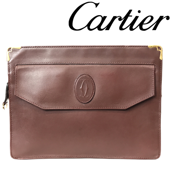 【中古】【やや傷や使用感あり】Cartier セカンドバッグ ブランド カルティエ ボルドー マストライン R-CA-B-34-1_画像1