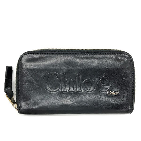 【中古】【やや傷や使用感あり】Chloe 長財布 ブランド クロエ 3P0320-7A733 ジップアラウンド ブラック R-CHLOE-W-0553-10_画像2