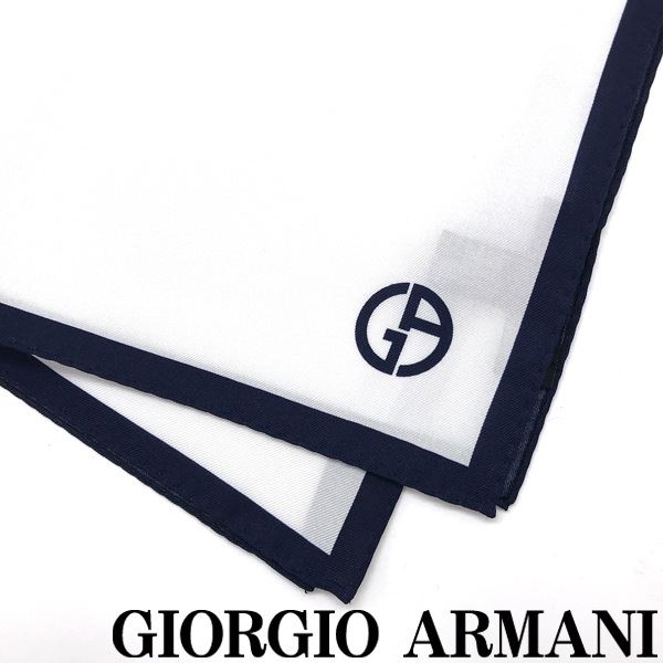 GIORGIO ARMANI pocket square joru geo Armani brand Logo silk ivory × navy 360023-2F965-00312