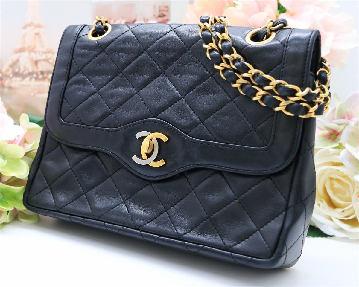 美品 希少 シール 有 1円 CHANEL シャネル パリ限定 ミニ マトラッセ Wフラップ チェーン ショルダーバッグ ターンロック ブラック C515_画像1