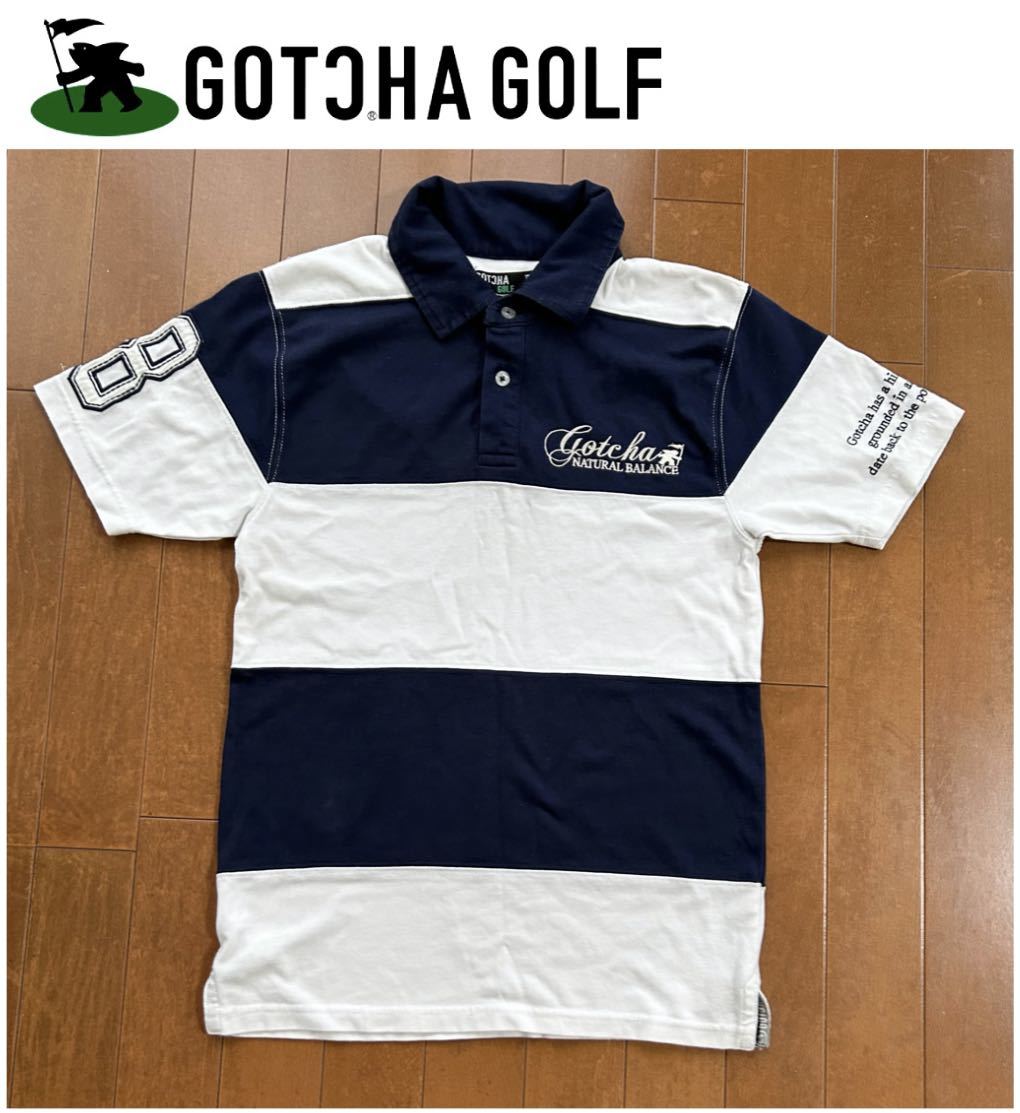 ★GOTCHA GOLF ガチャゴルフ★ネイビー＆ホワイトボーダー！ロゴ刺繍が素敵メンズ半袖シャツ/S