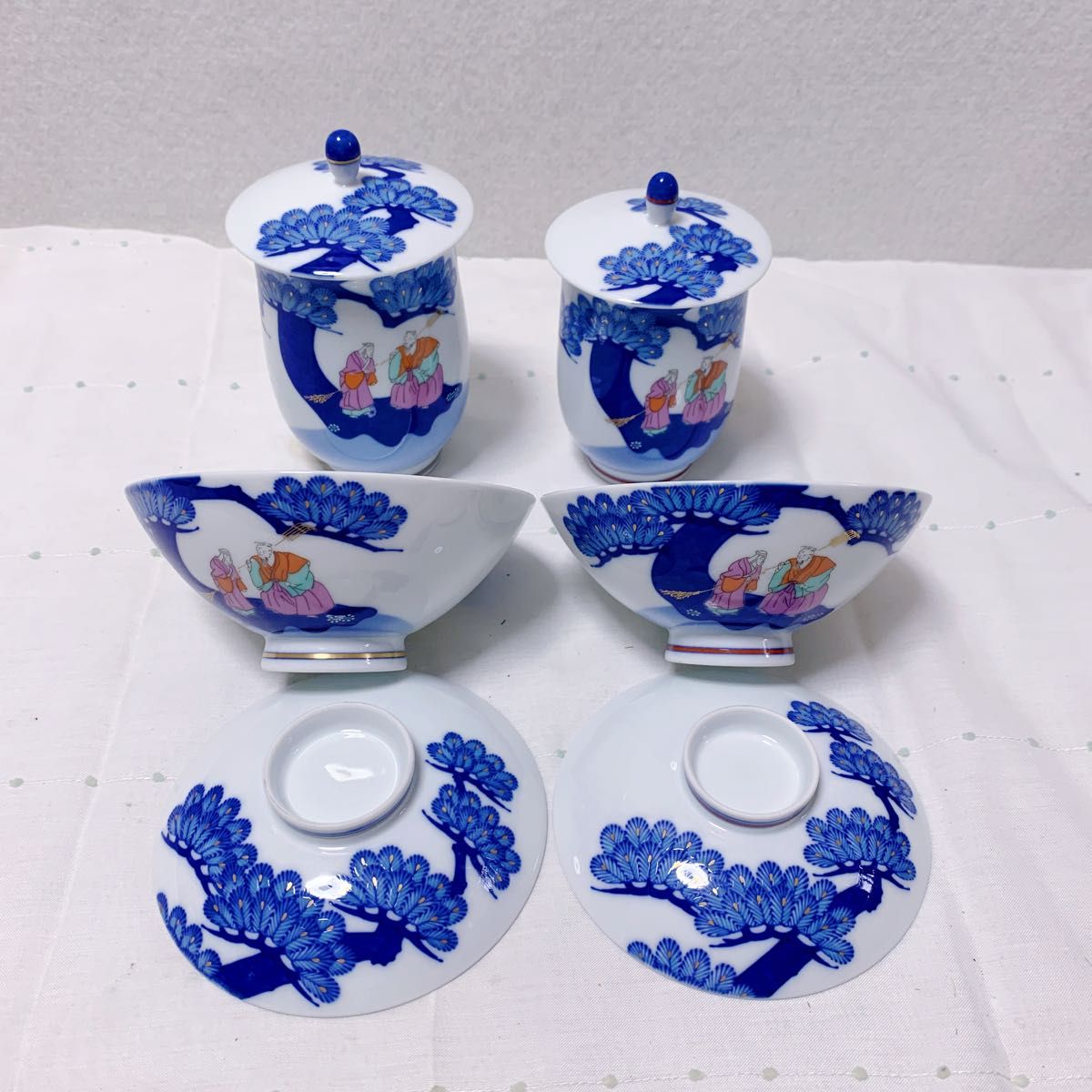 稀少品レア 香蘭社KORANSHA 睦揃 翁と媼 高砂夫婦茶碗と湯呑みセット 深川製磁