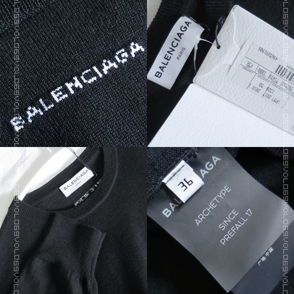 バレンシアガBALENCIAGA 2018SSバック ロゴ ウール ロングスリーブ ハイゲージ ニット トップス セーター36ブラック_画像4