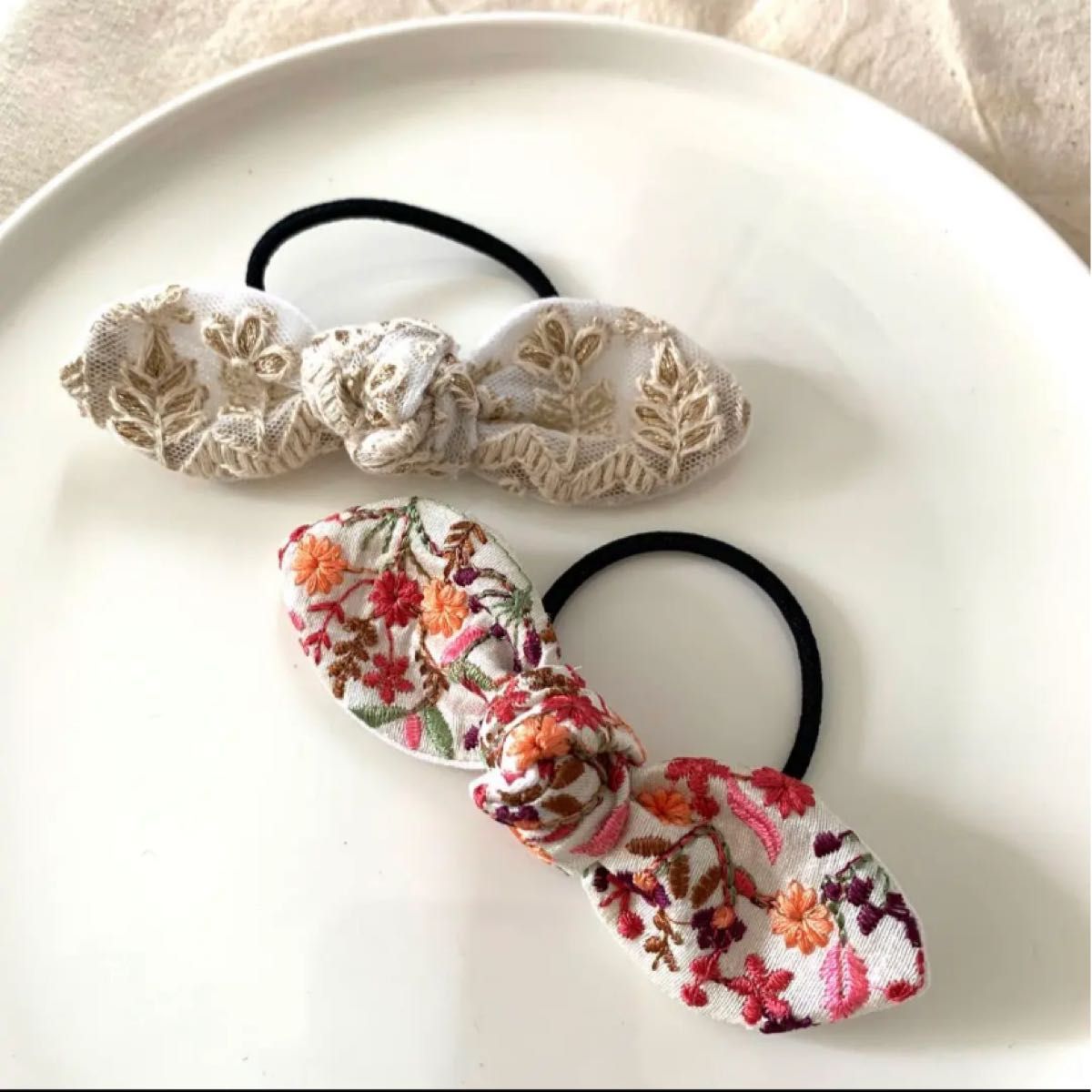 大人から子どもまで インド刺繍リボン ヘアゴム ヘアアクセサリー