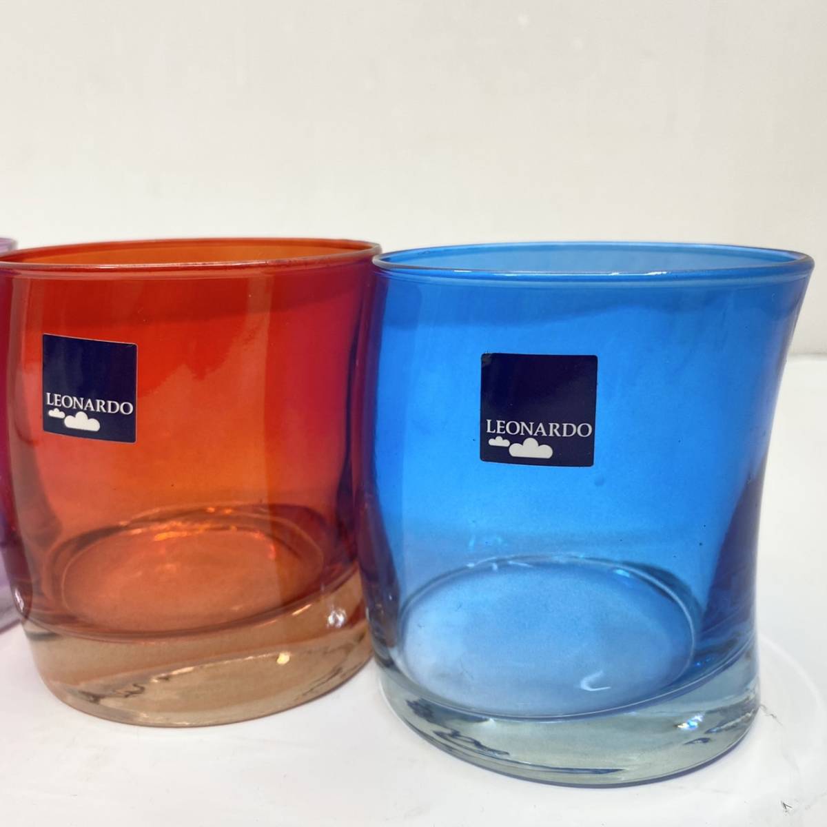 送料無料h49169 Leonard レオナルド swing グラス ガラス カラフル ロックグラス カラーグラス 3個セット 未使用品_画像2
