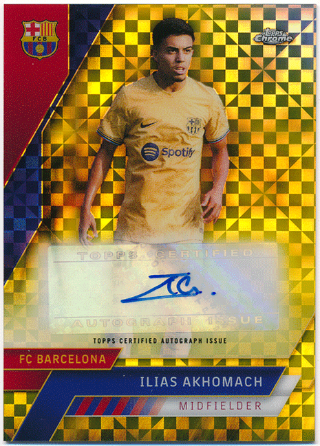 Ilias Akhomach 2022-23 Topps Chrome FC Barcelona Yellow X-Fractor
