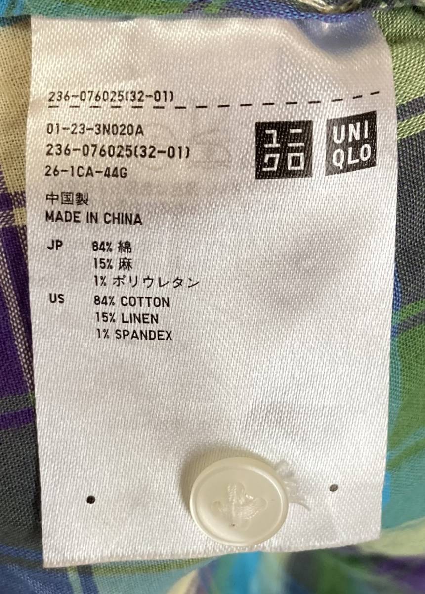 UNIQLO ユニクロ トップス 襟付きシャツ ネルシャツ 七分袖 ブルー グリーン パープル Lの画像3