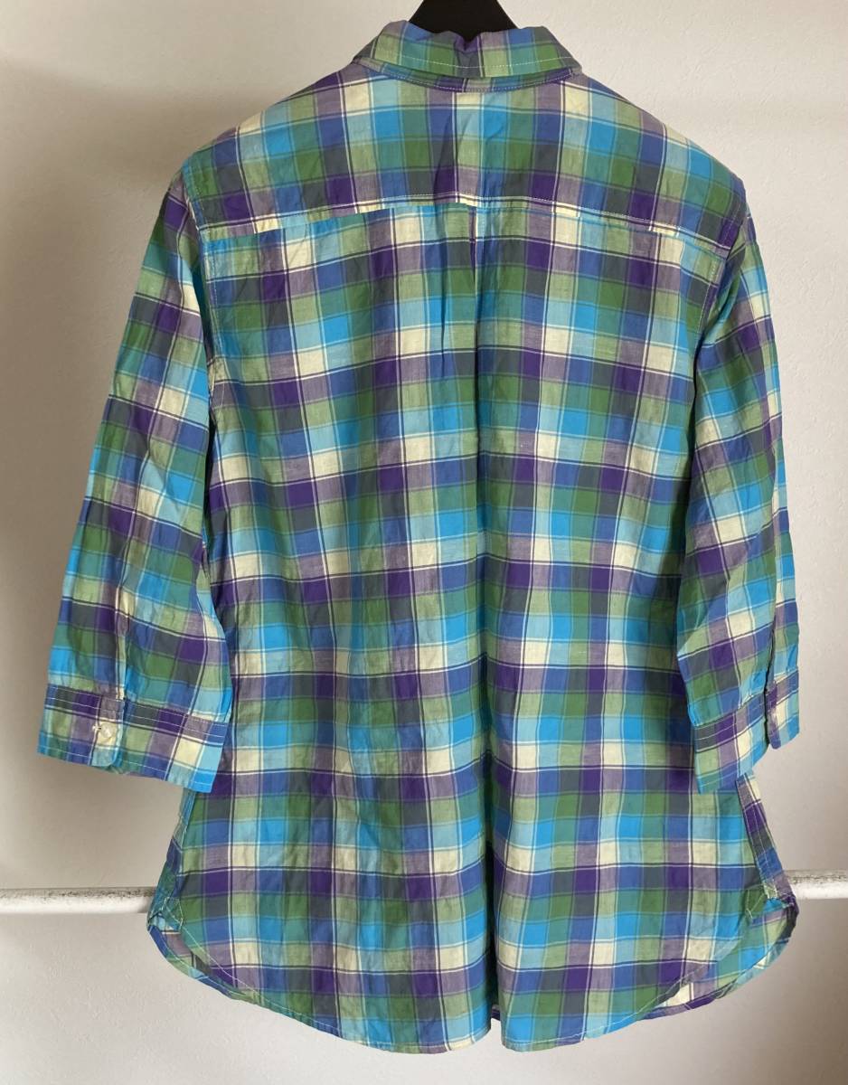 UNIQLO ユニクロ トップス 襟付きシャツ ネルシャツ 七分袖 ブルー グリーン パープル Lの画像2