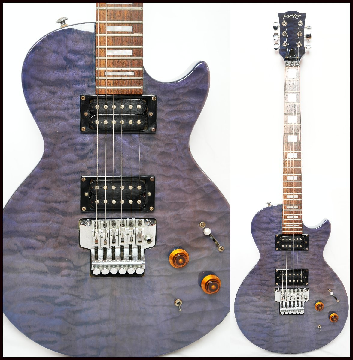 *Grass Roots by ESP*G-LP-49QM see-through blue floyd rose installing Lespaul model glass roots *