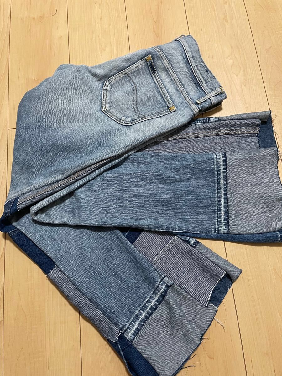 リメイクデニム パッチワーク デニムドッキング ワイドパンツ リメイクデニム パッチワーク デニムドッキング ワイドパンツ